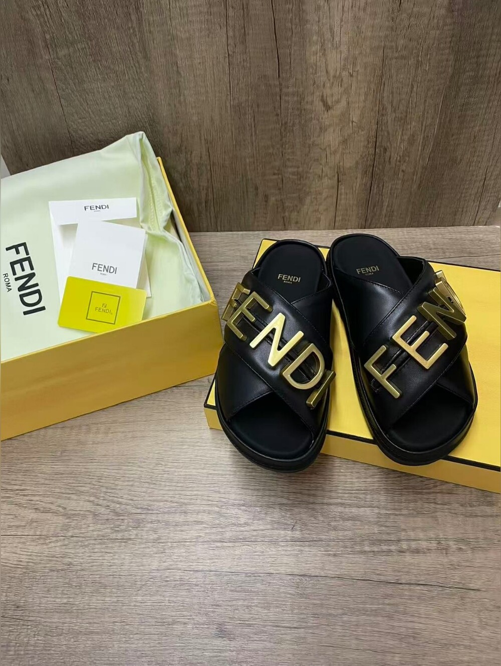 Fendi Logo Letter CrissCross Slide Sandals